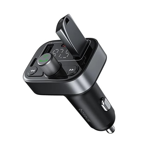 FM-трансмиттер Baseus S-09 Pro , черный, с кнопкой, с дисплеем, с Bluetooth, c автомобильной зарядкой, USB тип-C, USB тип-A, 3 порта, 35 Вт, 12-24 B, #C10762200113-00 Превью 1