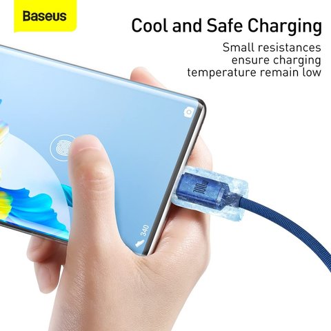 USB кабель Baseus Crystal Shine Series, USB тип-C, USB тип-A, 120 см, 100 Вт, синий, в нейлоновой оплетке, #CAJY000403 Превью 3