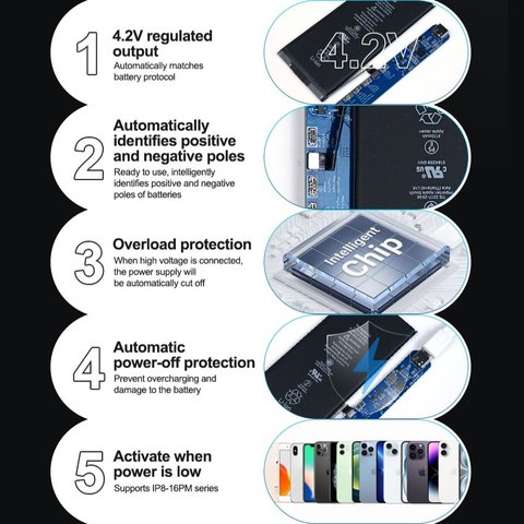 Power Supply Test Cable with Battery Activation Charge Board Sunshine SS-903 SE compatible with Apple iPhone 11, iPhone 11 Pro, iPhone 11 Pro Max, iPhone 12, iPhone 12 mini, iPhone 12 Pro, iPhone 12 Pro Max, iPhone 13, iPhone 13 mini, iPhone 13 Pro, iPhone 13 Pro Max, iPhone 14, iPhone 14 Plus, iPhone 14 Pro, iPhone 14 Pro Max, iPhone 15, iPhone 15 Plus, iPhone 15 Pro, iPhone 15 Pro Max, iPhone 16, iPhone 16 Plus, iPhone 16 Pro, iPhone 16 Pro Max, iPhone 8, iPhone 8 Plus, iPhone SE, iPhone SE 2020, iPhone X, iPhone XR, iPhone XS, iPhone XS Max Preview 3