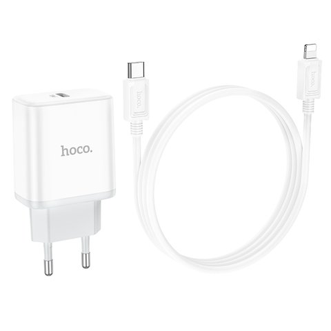 Adaptador de red Hoco C104A, 20 W, Power Delivery (PD), blanco, con cable USB tipo C - Lightning para Apple, 1 puerto, #6931474782908 Vista previa  1