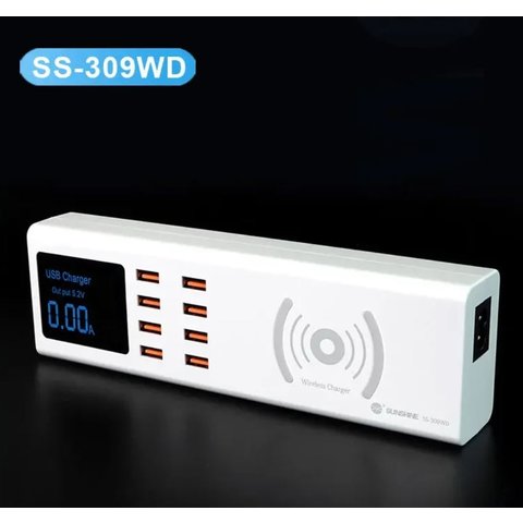 Adaptador de red Sunshine SS-309WD , 40 W, Quick Charge, con cargador inalámbrico, 8 puertos Vista previa  2